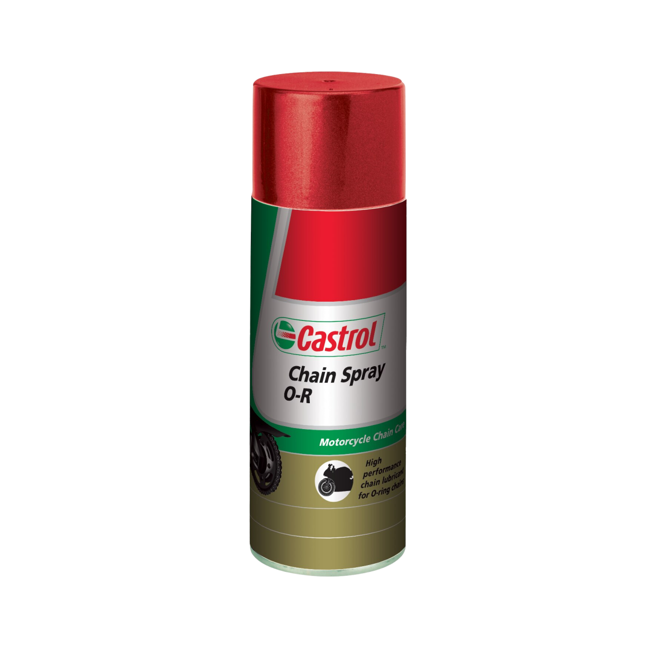 155C93-400ML Castrol Chain Spray O-R is een wit, vol-synthetisch kettingsmeermiddel voor motorfiets kettingen met en zonder O- en Xringen.