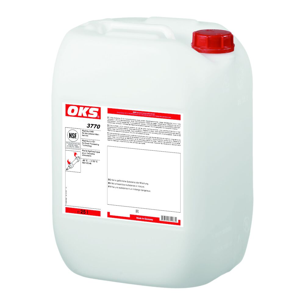 OKS3770-25 Volledig synthetische olie van ISO VG-klasse 46 voor hydraulische systemen en compressoren in de levensmiddelentechniek.
